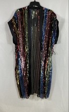 Fashion Nova Women's Sequin Night Out Kimono Multicolor Stripes Sz XS NWT