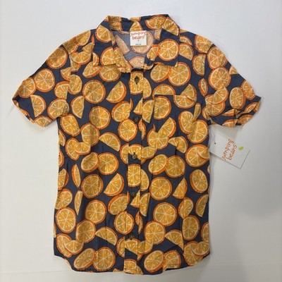 NWT Boys Size 7 Button Up T-shirt Orange Print - Jumping Beans