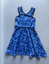 Sally Miller Couture Girls Size 10 Blue Floral Fit & Flare Dress Made in USA
