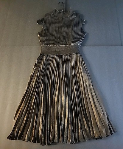 NWT Nanette Lepore Party Cocktail Midi Dress,Black&Goldish,W-Size 6,Pleats Lined - Picture 1 of 8