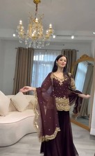 Party Wear Heavy Faux Georgette Brown Top Palazzo And Dupatta For Women  Girls