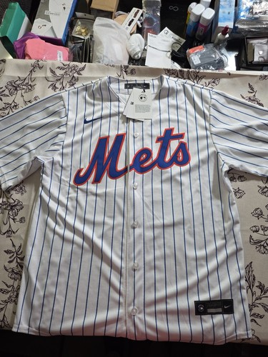 NWT Men's Large Nike MLB New York Mets Juan Soto #22 White Pinstripes Jersey