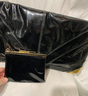 Vntg 60s clutch Lou Taylor Italy black patent leather flip mirror + coin purse — photo 9