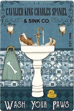 Dog Retro Tin Metal Signs, Cavalier King Charles Spaniel Sink Co. Wash Your Paws