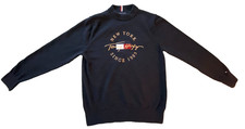 TOMMY HILFIGER Men's M Navy Blue Crewneck Sweater Embroidered NYC Logo Preppy L
