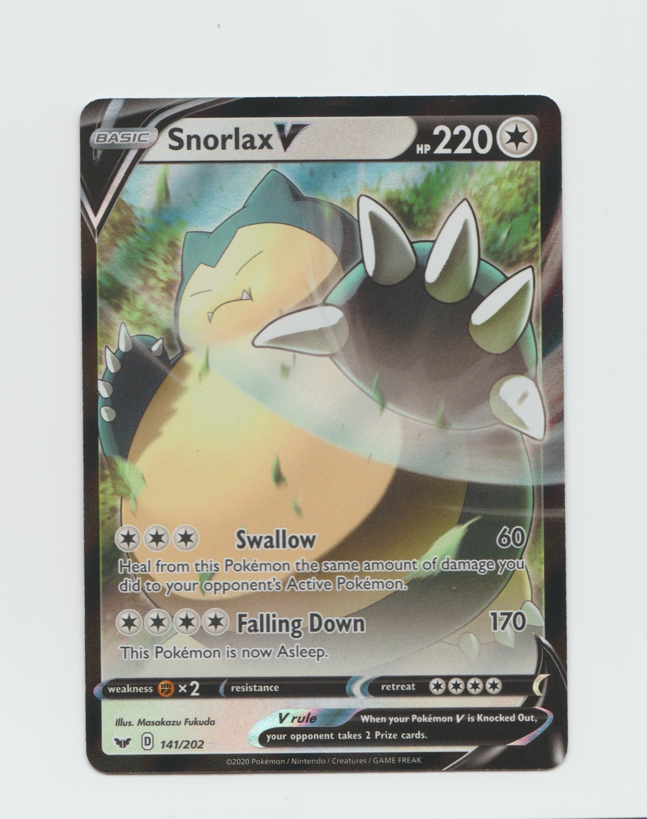 Pokémon TCG Snorlax V Sword & Shield Base Set 141/202 Holo Rare NM