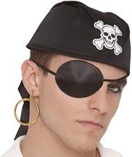 Pirate Silk Eye Patch Black Caribbean Fancy Dress Up Halloween Costume Accessory