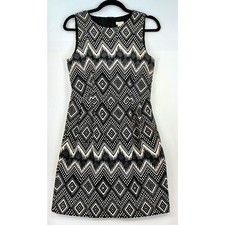 J Crew Dress Sz 6 Black and Cream Geometric Sleeveless Back Zipper Preppy Chic