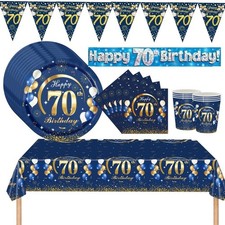Blue 70th Birthday Decoration 70th Birthday Tableware set Bunting Balloon supply