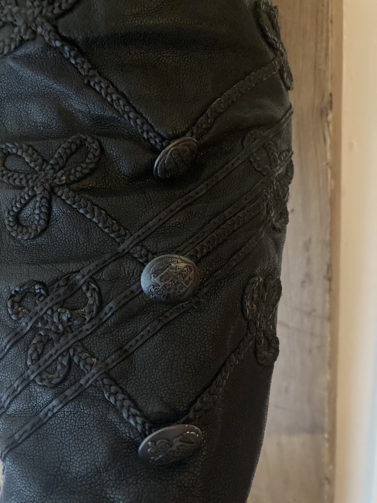 ALL SAINTS KARST BLACK LEATHER MILITARY JACKET, UK10 iconic Rare rock chic 