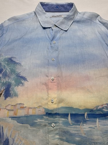 Tommy Bahama Linen Camp Shirt Long Sleeve Forte Del Marmi Seas Light Sky Size L - Picture 2 of 11