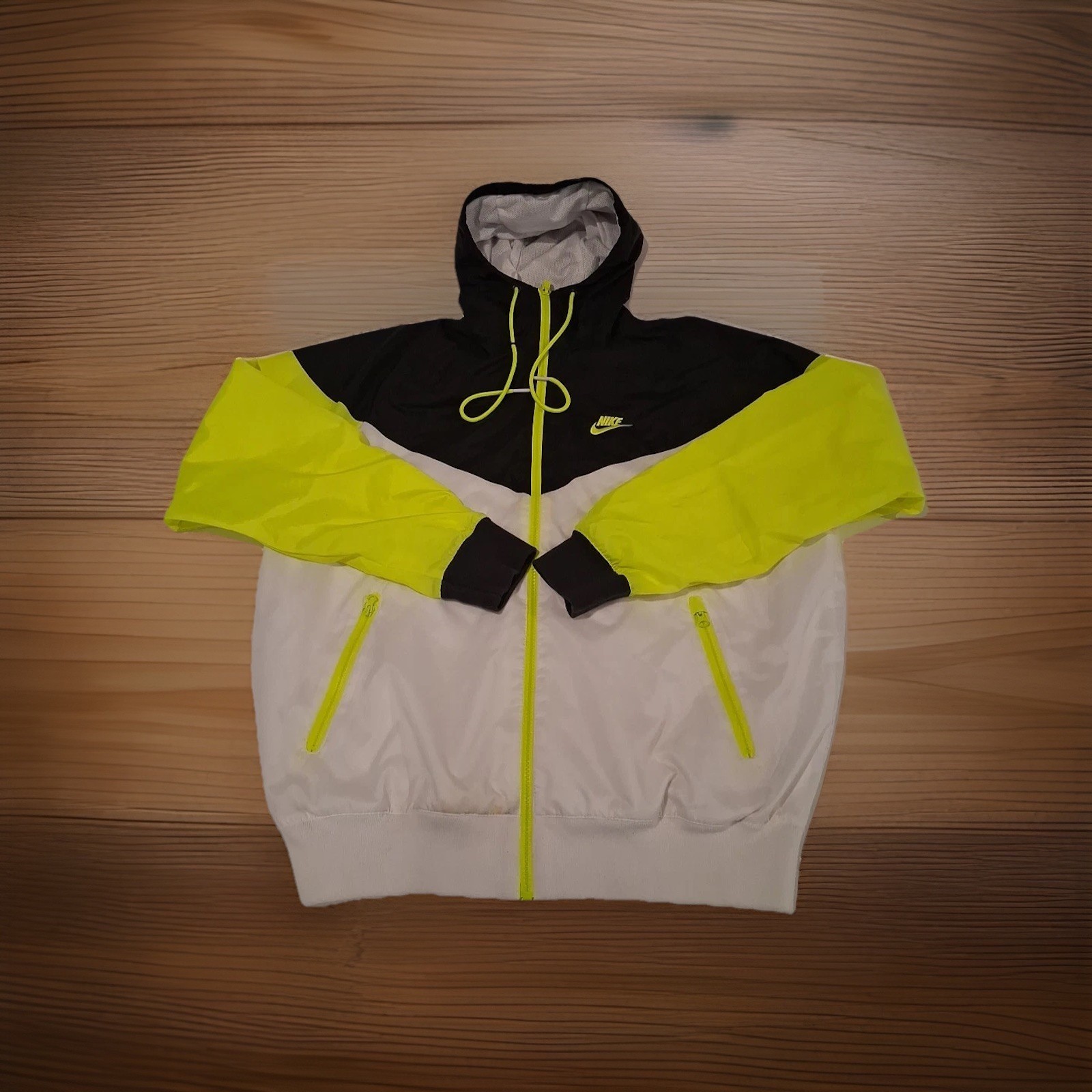 Used Nike Windbreaker Jacket AR2191 Neon Yellow Hooded Full 
