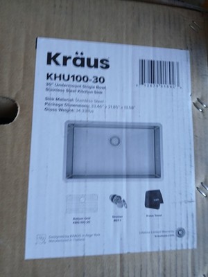 Kraus KHU100-30 Undermount Single Bowl Stainless Steel Sink w/Grid & Strainer