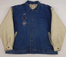 Vintage 90s Disney Mickey Athletic Club Denim Varsity Jacket Lined Cartoon Sport