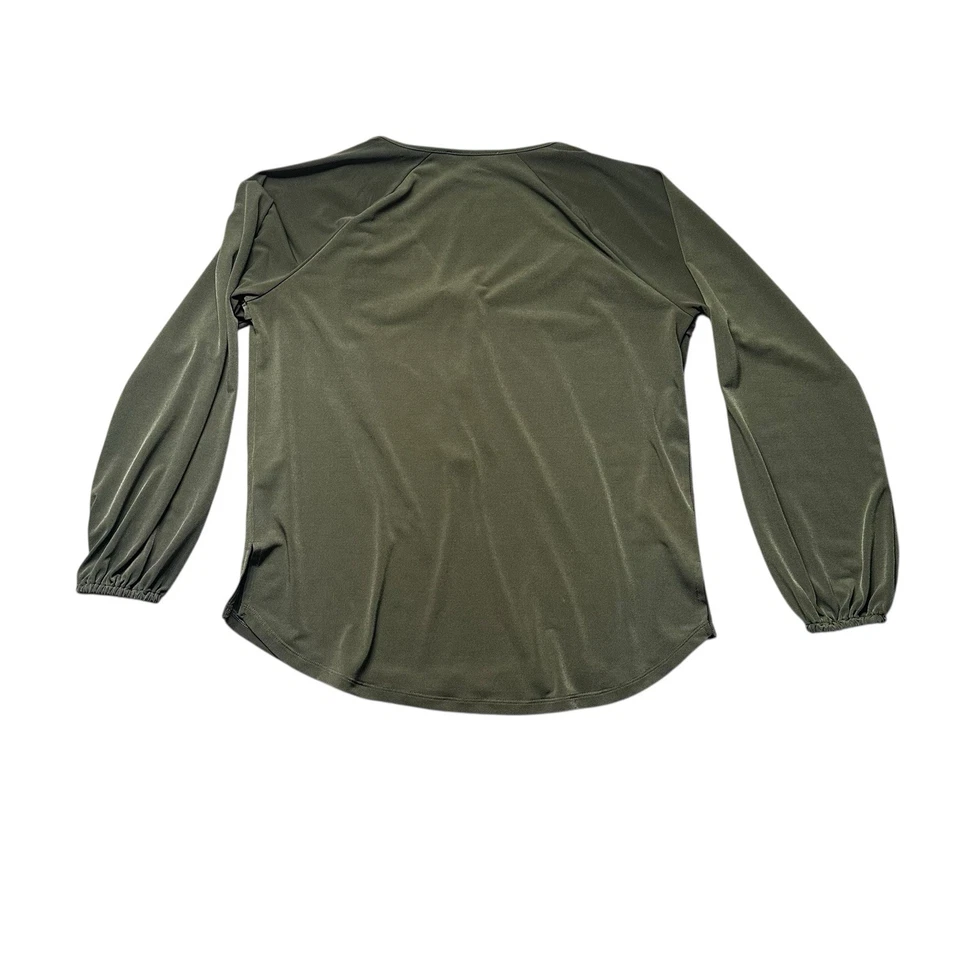 Женская блуза Michael Kors средний размер зеленая 1/4 на молнии спереди с оборками топ с длинным рукавом - Изображение 2 из 4