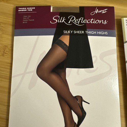 Hanes Silk Reflections Thigh Highs Sheer Toe Sz EF Barely There Little Color NOS - Picture 2 of 10
