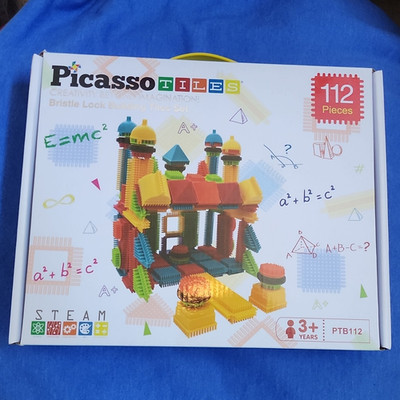 PicassoTiles Bristle Lock Building Tiles Set PTB112 112pc Bristle Blocks 3+