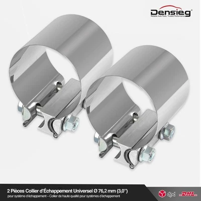 Densieg 2 raccords de 3 pouces pour tuyaux d'échappement, en acier inoxydable - Photo 1/4