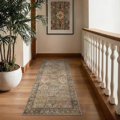 Kitchen Rug 2x5/5x7 Runner Rugs for Hallways Entryway, Washable Vintage Print Ca