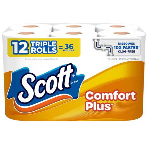 Lot de 12 feuilles de papier toilette Scott ComfortPlus triple rouleau 231 jeux de rouleaux triples - Photo 1/6