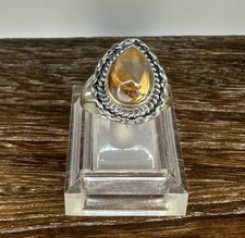 Handmade Sterling Silver Golden Rutilated Quartz Rope Edged Ring Sz 8.5