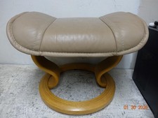 Ekornes Stressless Tan Colored Leather Ottoman  Wood Base  FREE SHIPPING