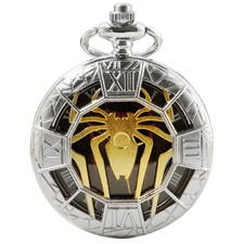 Silver Spider Logo Quartz Pocket Watch: Sleek Necklace  Bracelet Gift Set