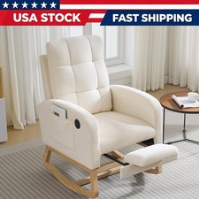 Nursery Rocking Chair Upholstered Rocker w/ Footrest USB Port for Bedroom