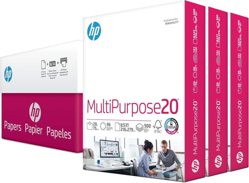 HP 8.5x11 Multipurpose 20 lb Printer Paper - 1500 Sheets / 3 Ream Case
