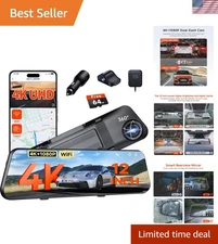 24/7 Parking Mode - 4K Mirror Dash Cam with GPS, WiFi & Rear Camera Included