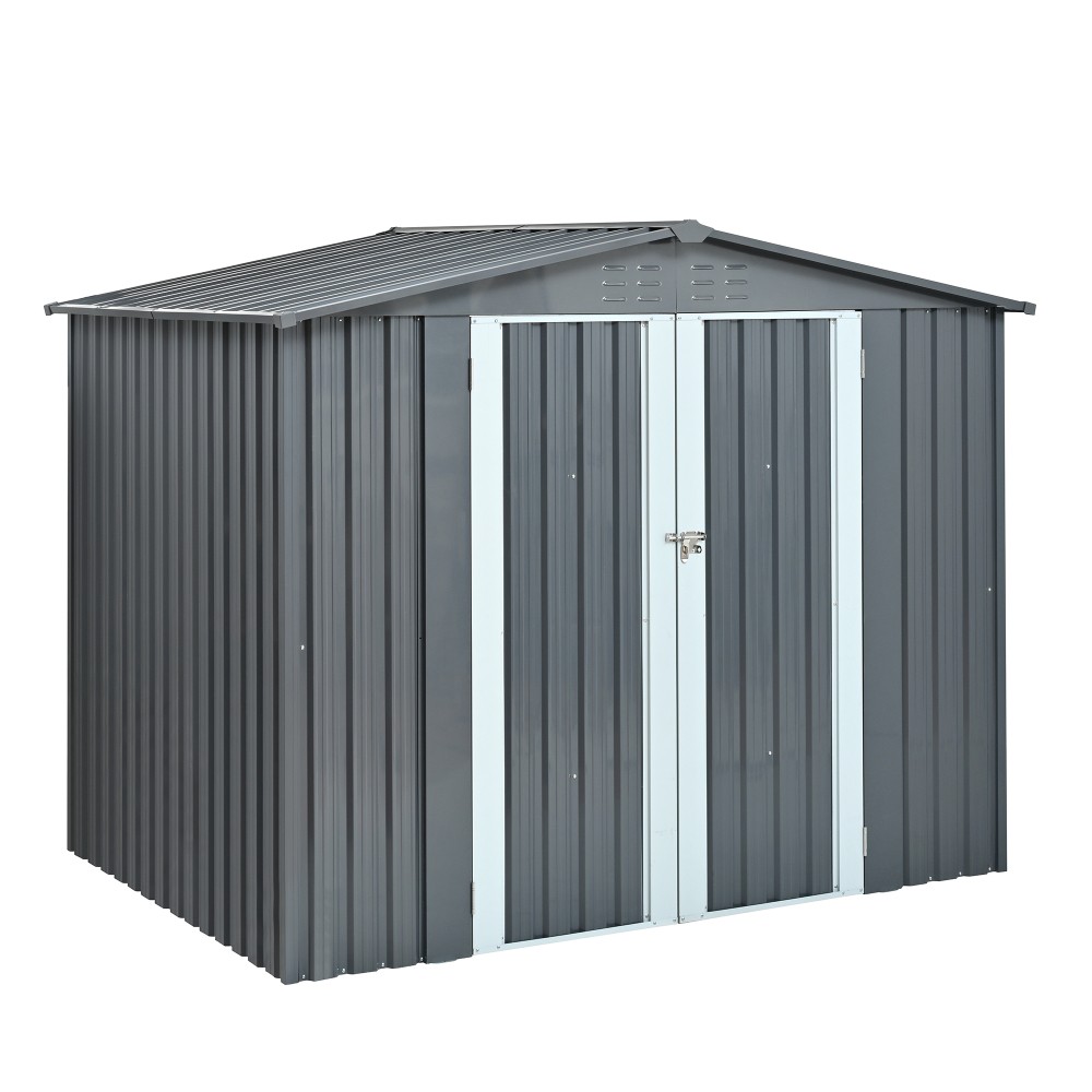 6x8ft Metal Storage Shed with Double Doors Galvanized Steel Outdoor Garden Shed