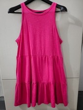 GAP Dress Womens L Pink Sleeveless Tank Tier Flare Slub Cotton Stretch Beach