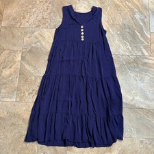 SHEIN Women Navy Blue Tiered Midi Dress Sleeveless V-Neck Wood Button Size M 6