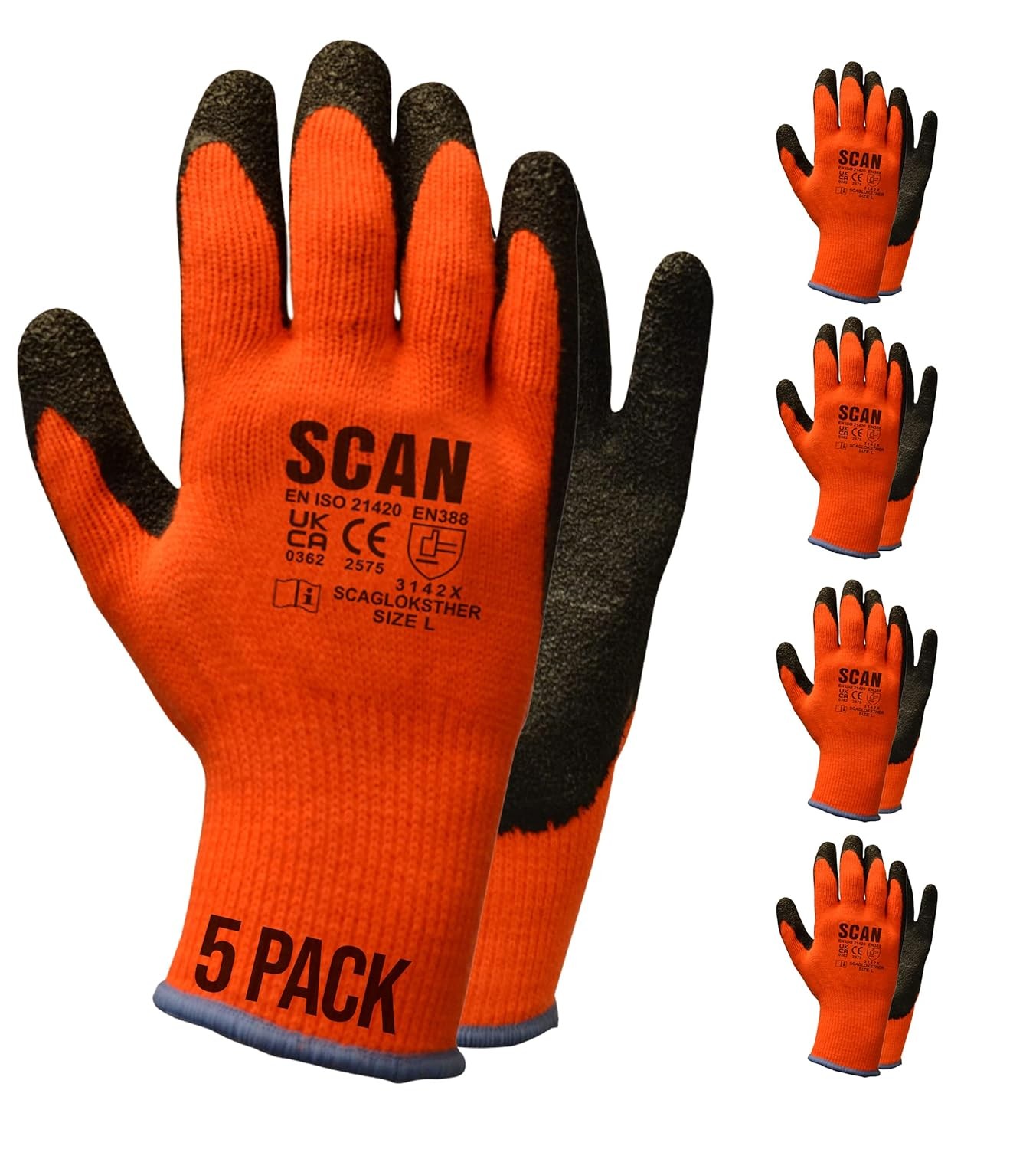 Scan SCAGLOKSTH5X Knitshell Thermal Latex Coated Gloves - Orange - Size 10 (5 P