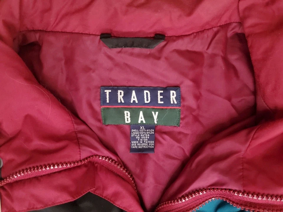 Vtg Trader Bay Windbreaker Jacket Mens XL Y2K Black Blue Maroon 90s Streetwear - Image 4 of 4