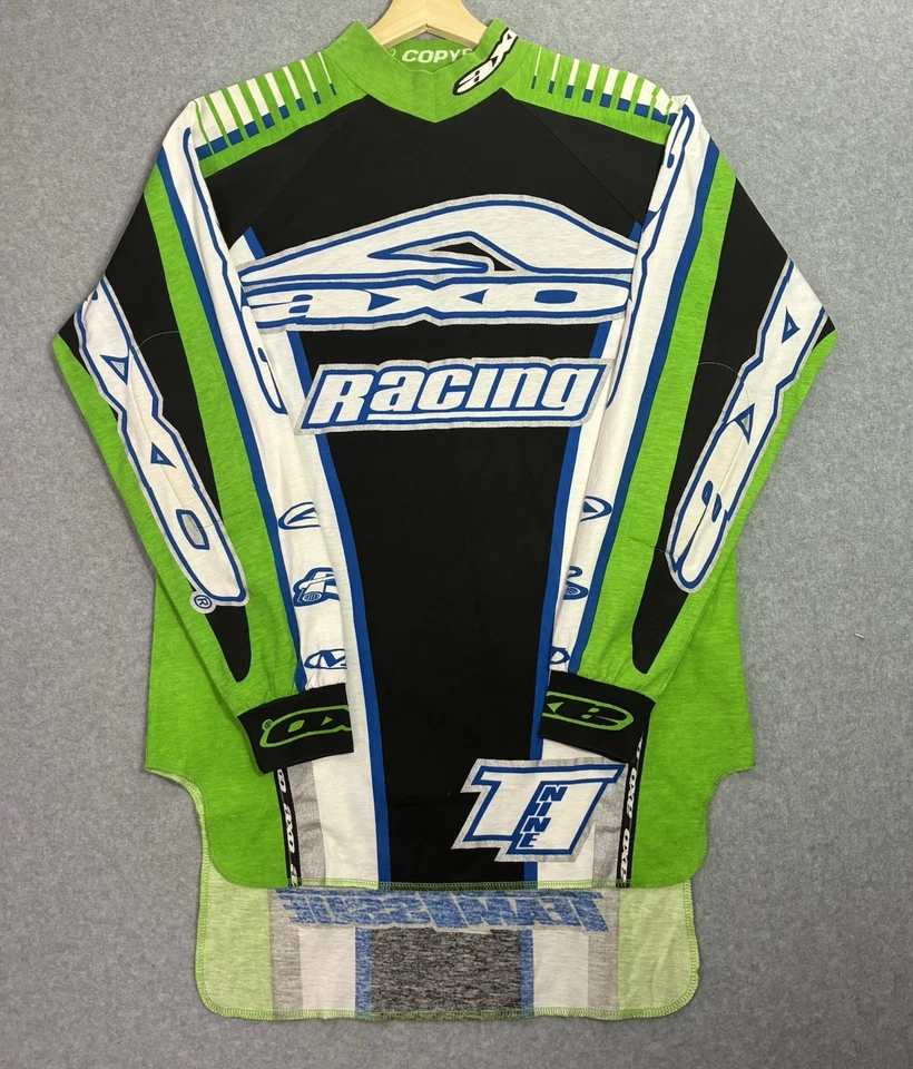 Vintage AXO Racing Team Issue Motocross Jersey Green Black White Size Medium - Image 2 of 4