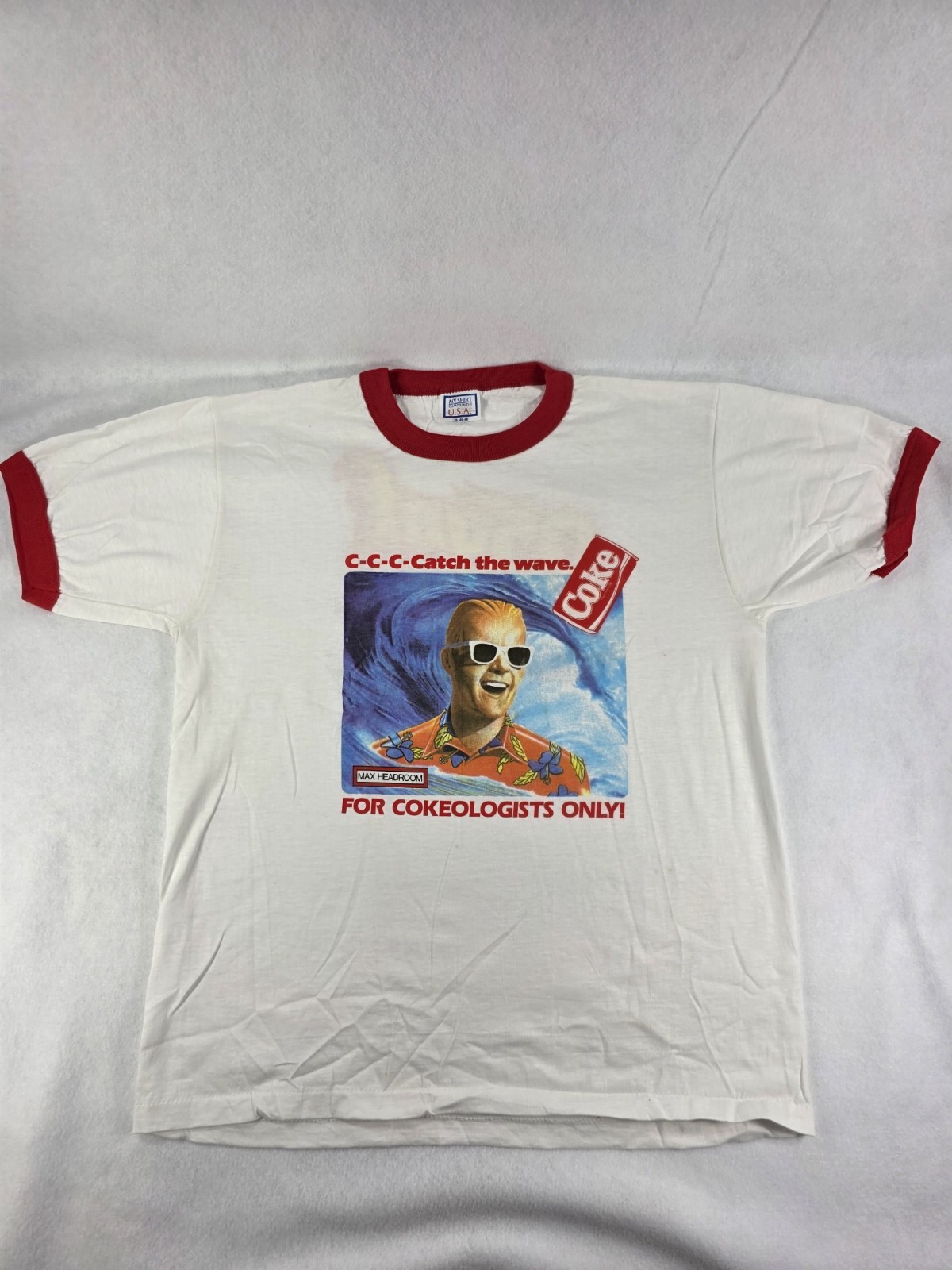 Vintage 80s Max Headroom Coca-Cola Ringer Tee Single Stitch Made in USA