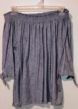 Signature Studio Blue Off Shoulder Top With 3/4 Sleeves. Size XL