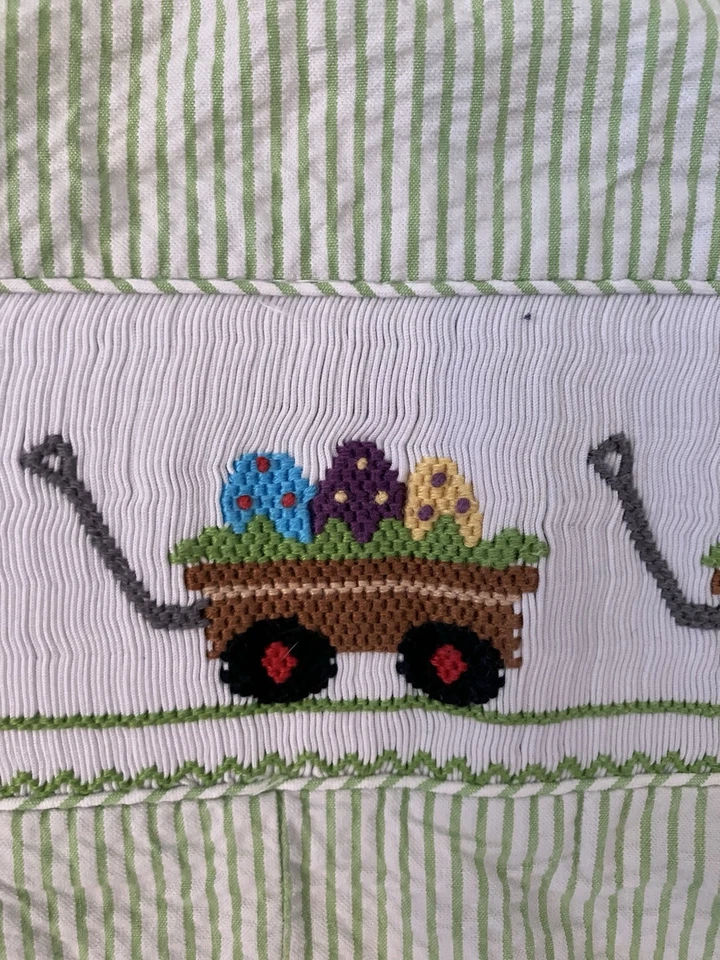 Pantalones Cortos Vive La Fete Niños Talla 18m Verde Pascua Seersucker Foto 4 de 4