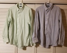 Izod Men's XL Button Down Dress Shirts Green Blue Long Sleeve Cotton Polyester