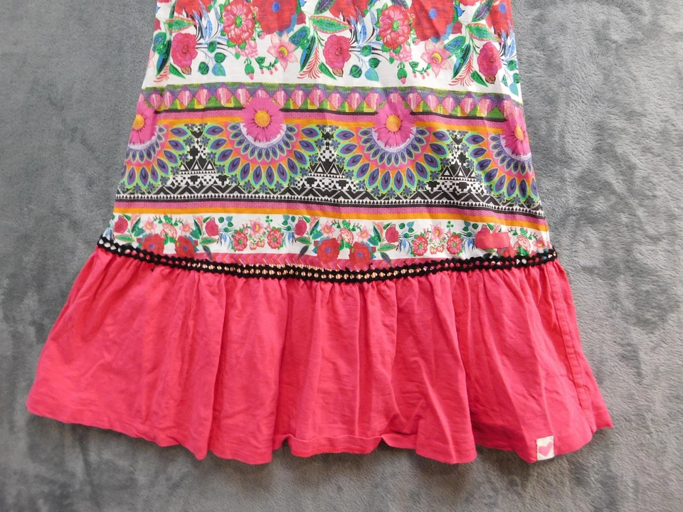 Vestido Desigual Niñas 9/10 Multicolor Floral Algodón Orgánico Lazo Espalda Verano Boho Foto 3 de 4