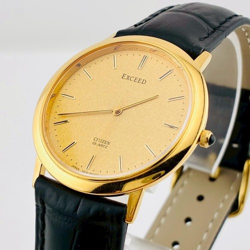 CITIZEN EXCEED Wristwatch Gold Black 19 5cm Battery Change Rare Mint