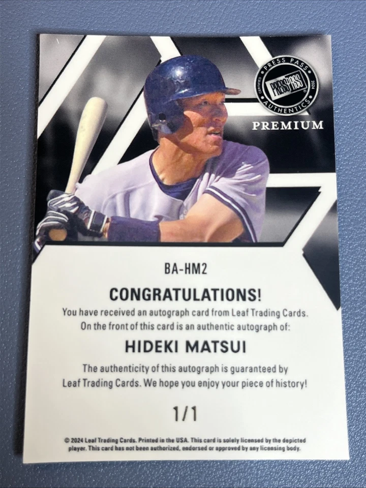 2024 Leaf Hideki Matsui 1/1 Press Pass Premium #BA-HM2 NY Yankees Foto 2 de 2