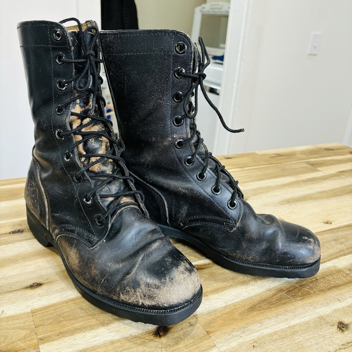Vintage 70s Vietnam War Era Leather Jump Boots Combat Mens Size 9