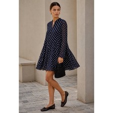 Stine Goya ELISABETH GRID ROYAL SILK Polka Dot Mini Dress Babydoll