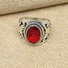 Partywear Garnet Gemstone Boho Ring 925 Sterling Silver Men's Ring All Size D76