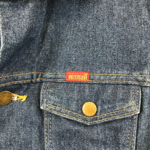 Vintage Rustler Trucker Jacket Blue Dark Wash Denim Jean Made USA Size XL - Picture 3 of 8