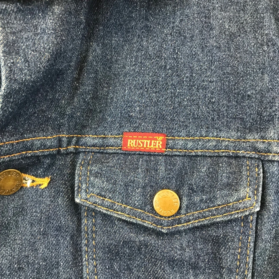 Chaqueta de Camionero Rustler Vintage Azul Lavado Oscuro Denim Jean Hecha en EE. UU. Talla XL Foto 3 de 4