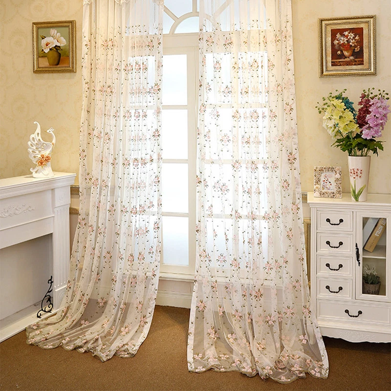 Varilla de cortina de tul transparente de encaje malla de bolsillo gasa elegante cortina de lujo 1 panel Foto 2 de 4