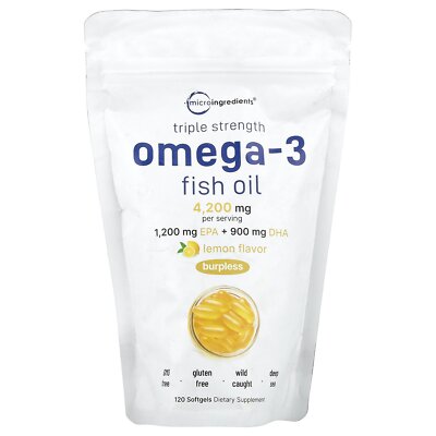 Omega-3 Fish Oil, Triple Strength, Lemon, 4,200 mg, 120 Softgels (1,400 mg per